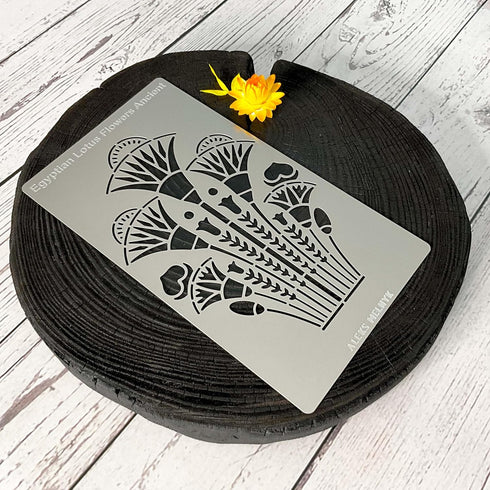 Aleks Melnyk No.459 Metal Stencil, Swirls, Egyptian Lotus Flowers Ancient, Ornament, Patterns, Small Stencil, 1 PC, Template for Wood Burning, Eng...