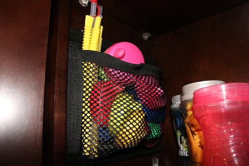 Cabinet Lid Organizer - Red Mesh - Holds 20 Lids - Easy Install Velcro...