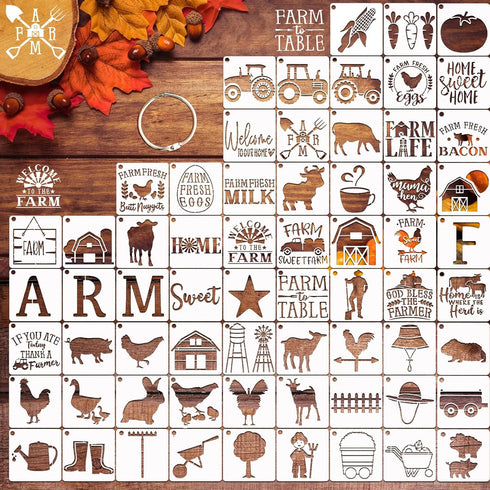 65 Pieces Farm Animal Stencils for Painting, Small Reusable Farmhouse Stencil Template DIY Craft Paint Stencils for Painting on Wood Wall Card Roc...