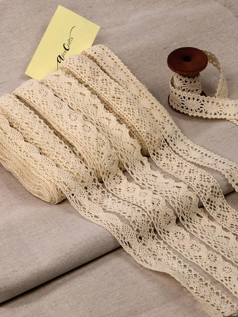 0.78 inches by 30 yards Beige Cotton Ribbon Lace Trim for Sewing and Gift Wrapping 6 Rolls by Alice Crafts | 6 Rolls x 5 yards each, Set of 6 Asso...