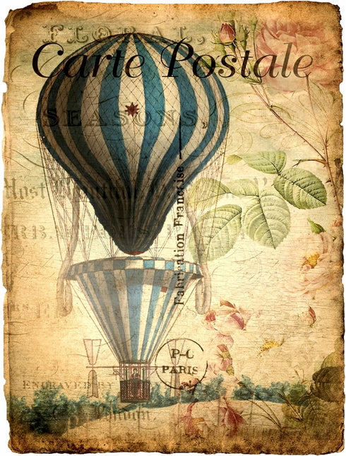 Carte Postale Rice Paper, 8 x 10.5 inch - 6 x Different Printed Mulberry Paper Images 30gsm Visible Fibres for Decoupage Crafts Mixed Media Collag...