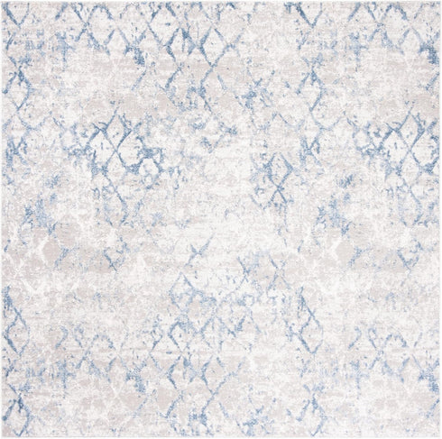 SAFAVIEH Amelia Collection Area Rug - 3' Square, Light Grey & Blue, Modern Trellis Distressed Design, Non-Shedding & Easy Care, Ideal for High Tra...
