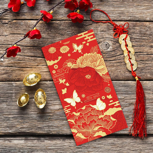 AnyDesign 48Pcs Chinese New Year Red Envelopes 6 Designs Red Gold Foil Print Hong Bao Spring Festival Lucky Money Pocket for Party Wedding Happy C...