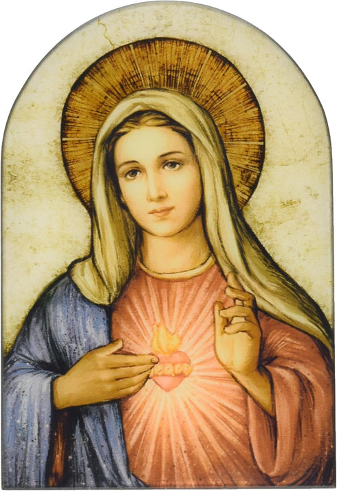 Sacred Traditions The Immaculate Heart of Mary Icon 7 Inch Wood Arched Plaque...