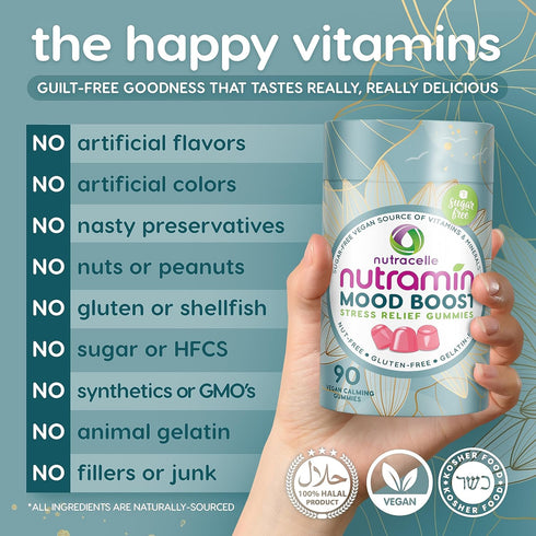 Nutracelle NUTRAMIN Mood Boost Multivitamin Gummy - Delicious & Yummy Anti-Stress Magnesium Ashwagandha Gummies + B Complex Vitamins - Sugar-Free,...