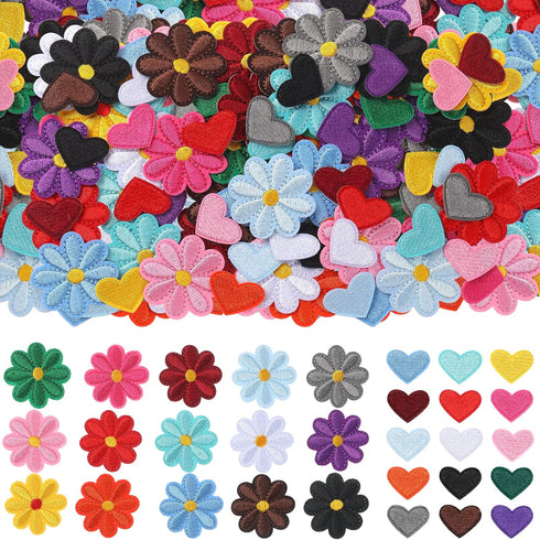 Xinnun 120 Pcs Iron on Patches, Cute Daisy Flower Heart Patch Small Embroidery Applique Patches Colorful Sew for Clothes Jeans Jackets Bags DIY(Fl...