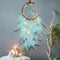 Dremisland Moon Dream Catcher with Fairy Lights-Handmade Feather Lucky Turquoise Pendant Beads Wall Hanging Ornament for kids Bedroom Home Decorat...