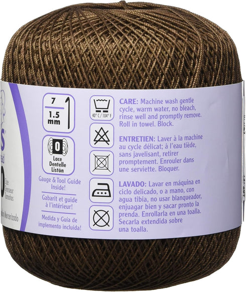 Coats Crochet 154-131 Aunt Lydia's Crochet, Cotton Classic Size 10, Fudge Brown...