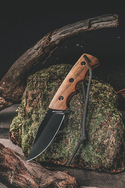 Compact Fixed Blade Knife Full Tang Short Knife Blade Wood Handle with Sheath Clip, Paracord for EDC Outdoor Camping Hiking Gift...