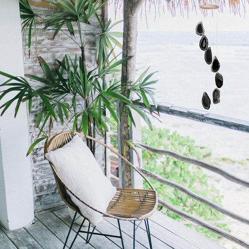 Agate Wind Chimes for Outside Unique, Outdoor Home Garden Decor Geode Hanging Decorations, Black Agate...