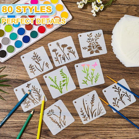 Teling 80 Pcs Flower Stencils Spring Bouquet Painting Stencils Reusable Wildflower Stencil Small Botanical Floral Stencil for Painting on Wood Wal...