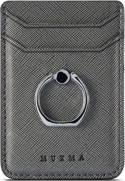 Phone Card Holder with Ring Grip for Back of Phone,Adhesive Stick-on Credit Card Wallet Pocket for iPhone,Android and Smartphones Gun Metal...