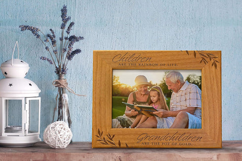 CEDAR CRATE MARKET Children are The Rainbow of Life. Grandchildren are The Pot of Gold, Engraved Wood Frame, Fits 5x7 Horizontal Photo First Time ...