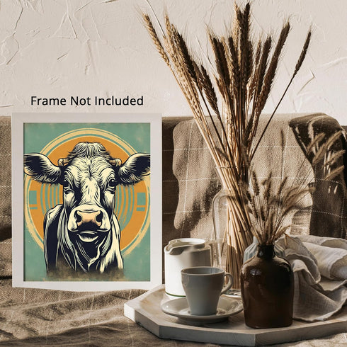 Posterizer 1 pcs-abstract retro cow poster-blue background-Art for Animal Lovers-GIft for Men Women Teens-Decor for Home & Office- unframed wall a...