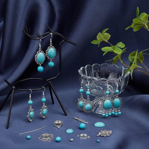 SUNNYCLUE 1 Box DIY 10 Pairs Turquoise Bead Earrings Making Kit Alloy Enamel Leaf Pendants Charms with Turquoise Beads Eye Pin & Earring Hooks for...