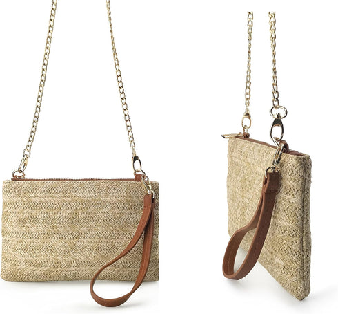 Straw Zipper Small Cross body bag Wristlet Clutch Womens Purse...
