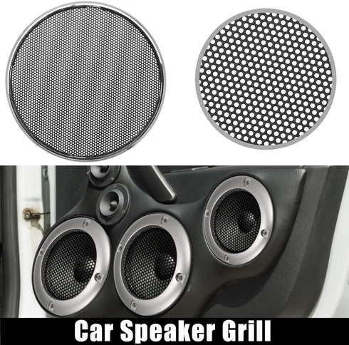 X AUTOHAUX 2pcs 3 Inch Car Metal Audio Speaker Grill Cover Mesh Woofer Horn Guard Decorative Circle Grille Protector Silver Tone...