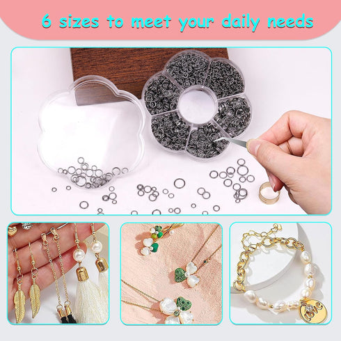 YAKA 1600Pcs 6 Different Sizes Open Jump Rings,5mm 6mm 7mm 8mm 9mm 10mm Ring Jewelry Keychain for Jewelry Making Accessories,1Pcs Jump Ring Open/C...