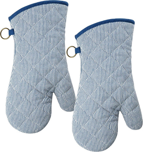 1 Pair Yarn Dyed Oven Mitts 100% Cotton Heat Resistant 470 Degree Gloves Men Women Cooking Baking Barbecue BBQ Microwave Crafting Machine Washable...