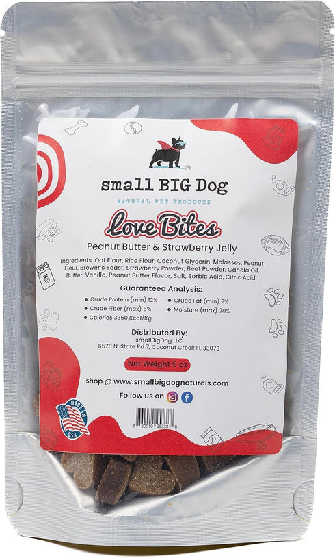 Love Bites Treats, All-Natural, Peanut Butter and Strawberry Hearts, 100% Natural Ingredients, 5oz, Wheat Free, Great for Training...