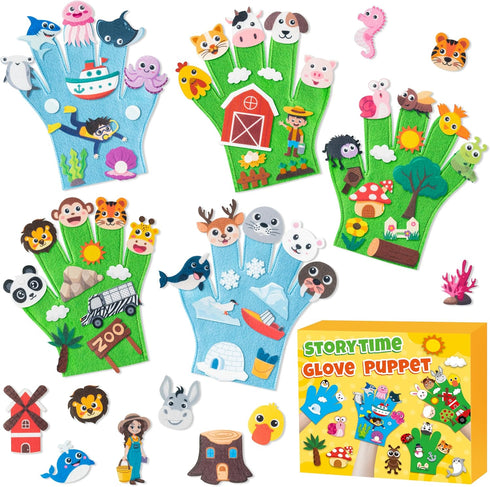 WATINC Animals Felt Story Finger Puppets - 5Pcs DTY Animal Storytelling Hand Puppet Felt Education Gift, Farm Insect Zoo Ocean Polar Animal Storyt...