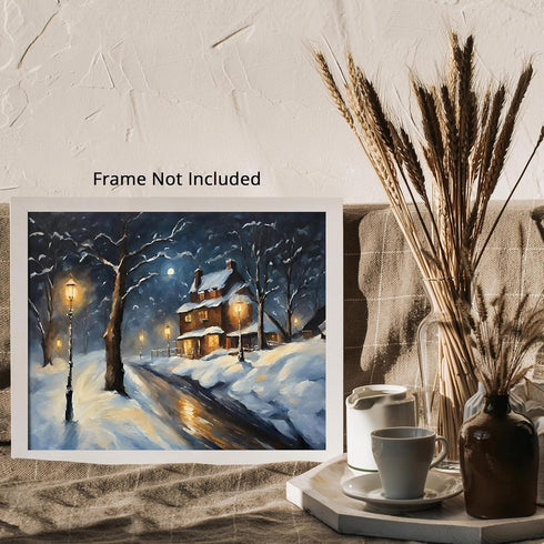 Posterizer 1 pcs-old farm house in snowy winter nature-in oil painting style-10-Landscape & Nature Art-Living Room Bedroom Decor- unframed wall ar...