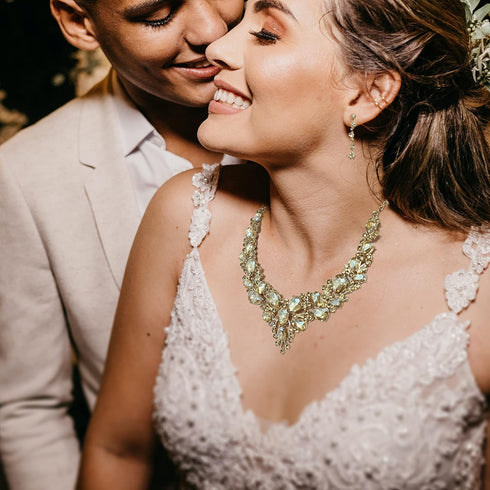 Rhinestone Bridal Jewelry Sets for Women Crystal Necklace Earrings Bracelet Set Silver-Tone Wedding Bridal Bridesmaid Gifts fit with Wedding Dress...