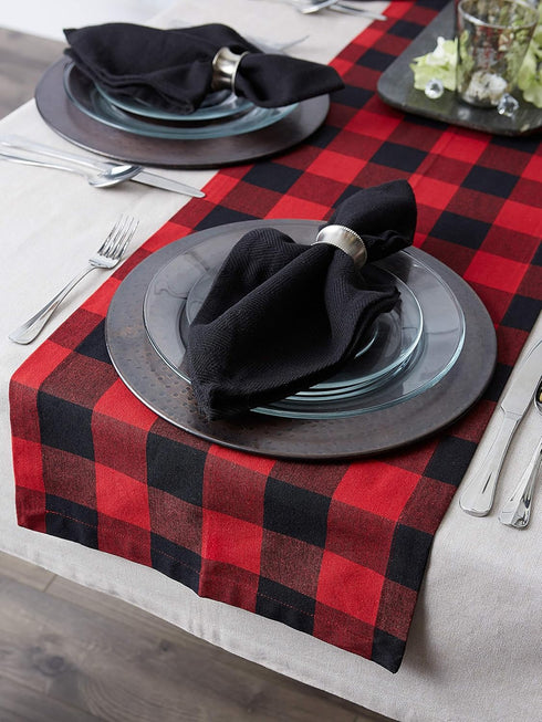 DII Buffalo Check Collection, Classic Farmhouse Table Runner, 14x108, Red & Black...