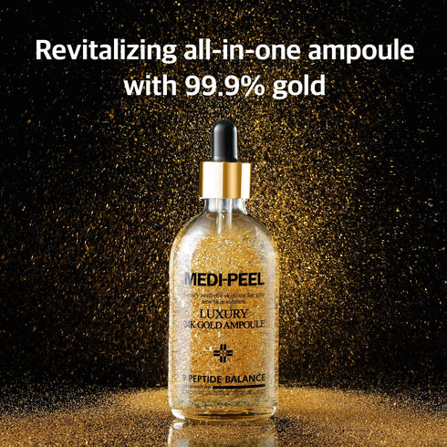 MEDI-PEEL Pure Gold 24K Ampoule 3.38 fl.oz / 100ml | 99.9% 24K Pure Gold All in One Ampoule, 5 Revitalizing Extracts To Minimize Moisture Loss, Br...