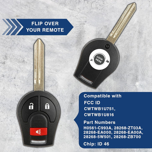 2x KeylessOption Key Fob Replacement for 2003 2004 2005 2006 2007 2008 2009 2010 2011 2012 2013 2014 2015 2016 2017 2018 2019 Nissan Infiniti Remo...