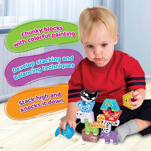 Montessori Puzzle N’ Stack Animals Toys, Kids Stacking Building Animal Blocks Toy for Toddler Preschool, Fun Educational Stacker Gifts for 12 18 2...