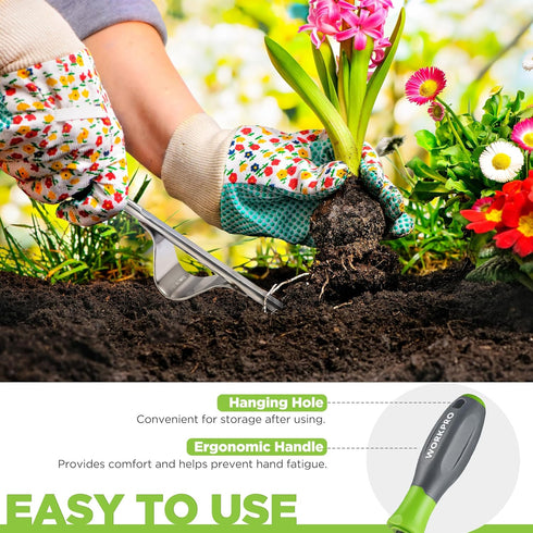 WORKPRO Weed Puller Tool, Metal Leverage Base and V-Shaped Forks for Easy Weed Removal & Deeper Root Digging, Heavy Duty Stainless Steel with Soft...