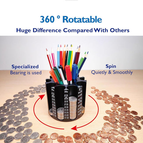 Coin Sorter Pen Holder Change Counter Pencil Holder as Desk Organizer, Coin Counter Machine Change holder Store 540pcs, Coin Organizer Coin Wrappe...