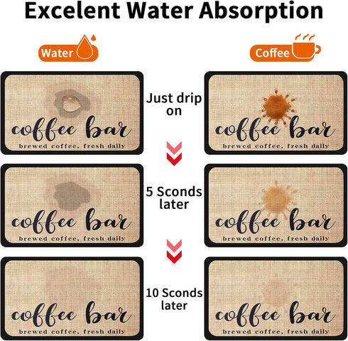 Coffee Mat Coffee Bar Mat Hide Stain Absorbent Drying Mat with Waterproof Rubber Backing Fit Under Coffee Maker Coffee Machine Coffee Pot...