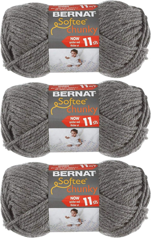 Bernat Softee Chunky 3-Pack Yarn, 2.8oz, Super Bulky 6 Gauge -True Grey - Machine Wash & Dry......