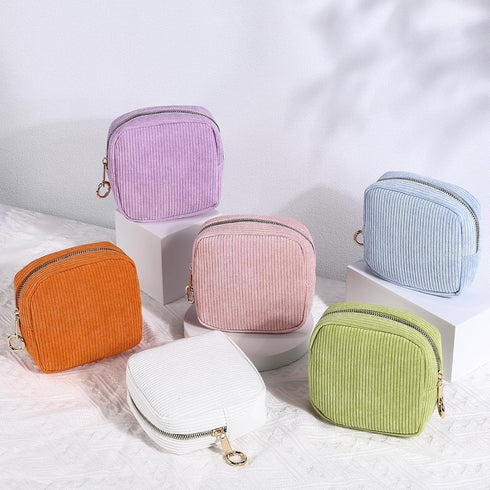 5.31" Small Makeup Bag for Purse, Corduroy Cosmetic Bag for Women Girls, Portable Makeup Pouch with Zipper (White)...