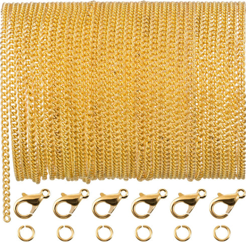 TecUnite 33 Feet 2.5mm Gold Plated Link Chain Necklace with 30 Jump Rings 20 Lobster Clasps for Men Women Jewelry Chain DIY Making...