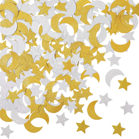 400 Pieces Glitter Star and Moon Paper Confetti Double Side Table Paper Confetti Sequin for Wedding Birthday Baby Shower Moon and Star Party Ramad...