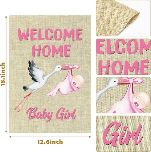 WATINC Welcome Home Baby Girl Garden Flag Burlap Baby Shower Girl Special Delivery Newborn Double Sided House Flag Holiday Farmhouse Decorations S...