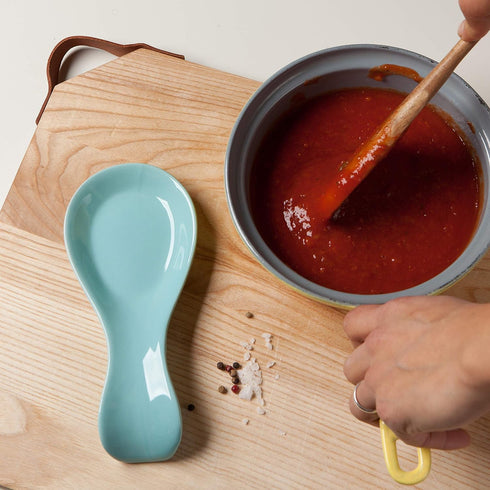 Now Designs Curved Stoneware Spoon Rest Eggshell Blue, 3.5x7.75 in...