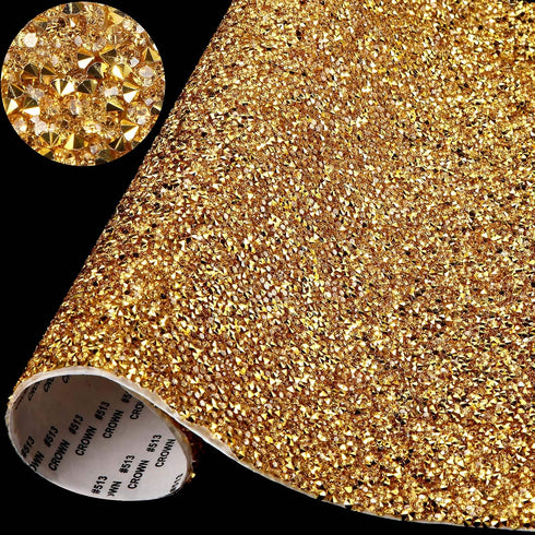 Rhinestones Sticker Sheet Crystal Self-Adhesive Bling Resin Glitter Rhinestone Sticker Sheet for Crafts Shoes Clothes (Gold,13.78 x 11.02 Inch)...