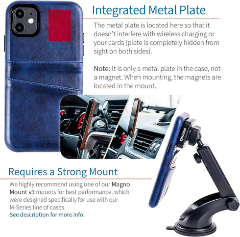 Dockem iPhone 11 Wallet Case: Built-in Metal Plate for Magnetic Mounting & 2 Credit Card Holders (6.1" Exec M2, Synthetic Leather, Navy Blue)...