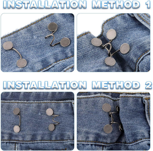 Qianyu 4 Set Pant Waist Tightener Adjustable Waist Buckle Set Extra Replacement Button for Loose Jeans to Make Tighter Button Adjuster for Pants J...