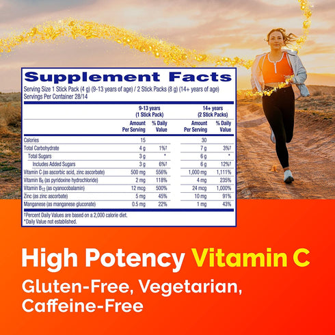 Emergen-C Crystals, On-The-Go Immune Support Supplement with Vitamin C, B Vitamins, Zinc and Manganese, Orange Vitality - 56 Stick Packs...
