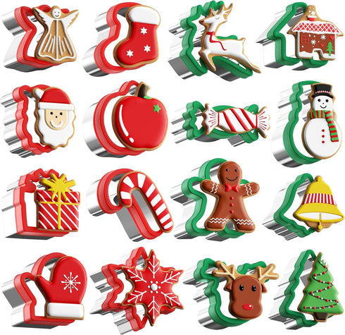 Christmas Cookie cutters Set 16 Pieces, Holiday Cookie Cutters with Comfort Grip, Stainless Steel Baking Cutters Christmas Shapes for Xmas, Ginger...
