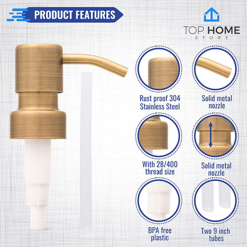 Stainless Steel Soap and Lotion Dispenser Pumps, Replacement for Your Bottles (Bronze, 2 Pack)...