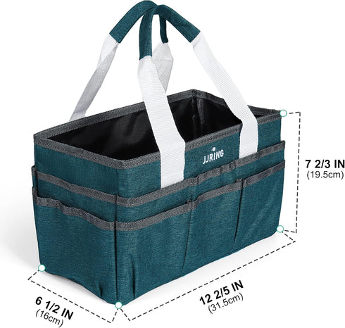 JJRING Craft Organizer Tote Bag for Art Storage, Caddy with Multiple Pockets, Bluish Green Sewing Bag for Scrapbooking, School, Medical, and Offic...
