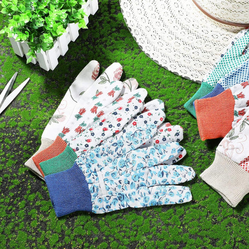Geiserailie 4 Pairs Garden Gloves Floral Gardening Gloves with Soft PVC Dots Gloves Women Working Yard Gloves for Yard Cleaning, Fishing, Gardenin...