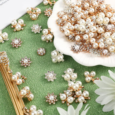 160 Pieces Pearl Rhinestone Buttons Faux Pearl Embellishments Flat Back Rhinestone Buttons for DIY Jewelry Making Wedding Decor Clothes Bag Shoes ...