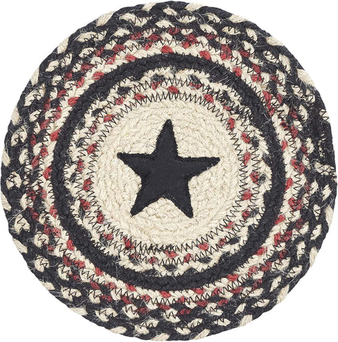 VHC Brands Colonial Star Trivet Hot Pad for Pots Pans, Tan Black Red, Jute Blend, Round Circle, 8 Inches...